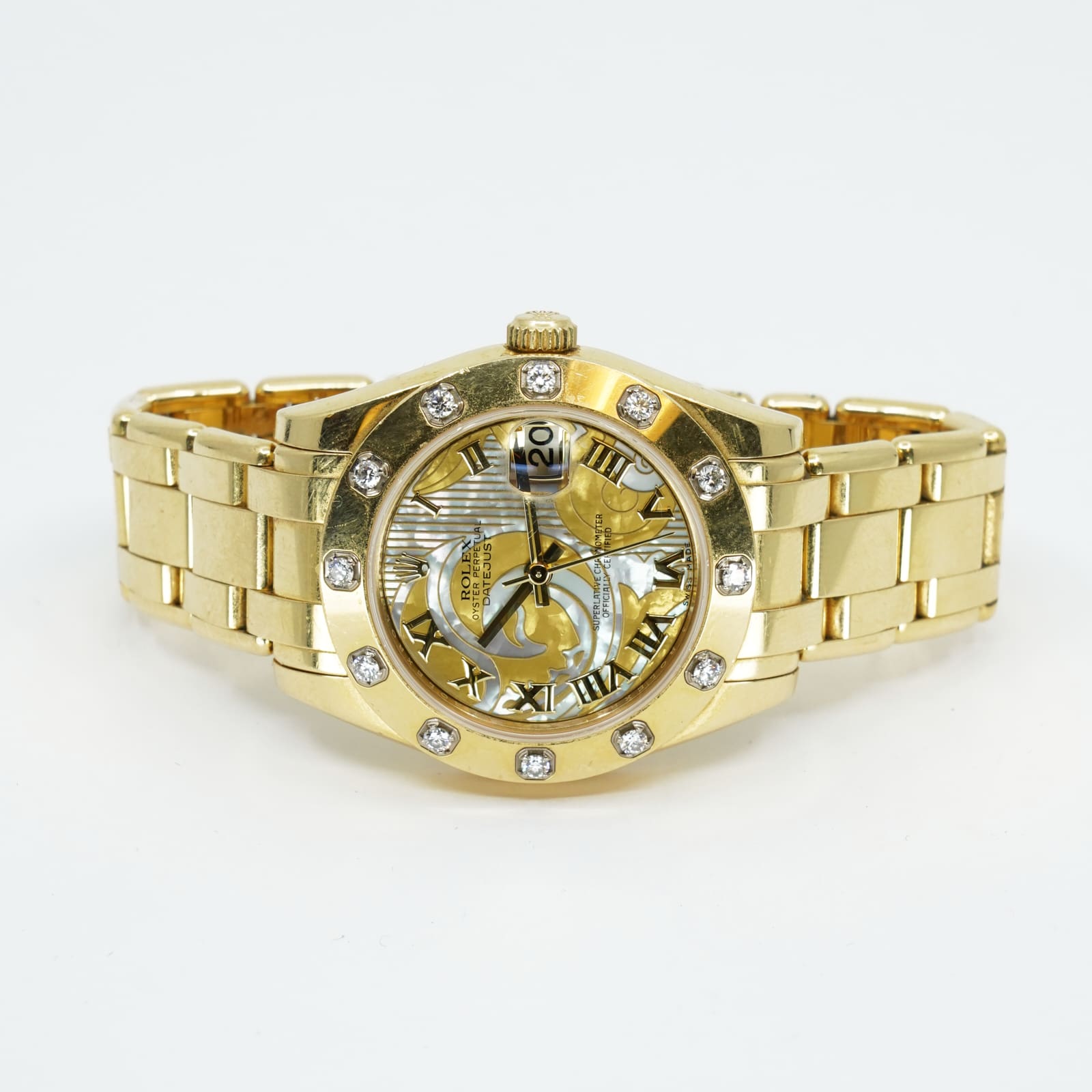 Rolex OP Datejust Pearlmaster 34mm 18K automatisk, MOP-urtavla, ref 81318 s/n 69F51223 cert -08 box