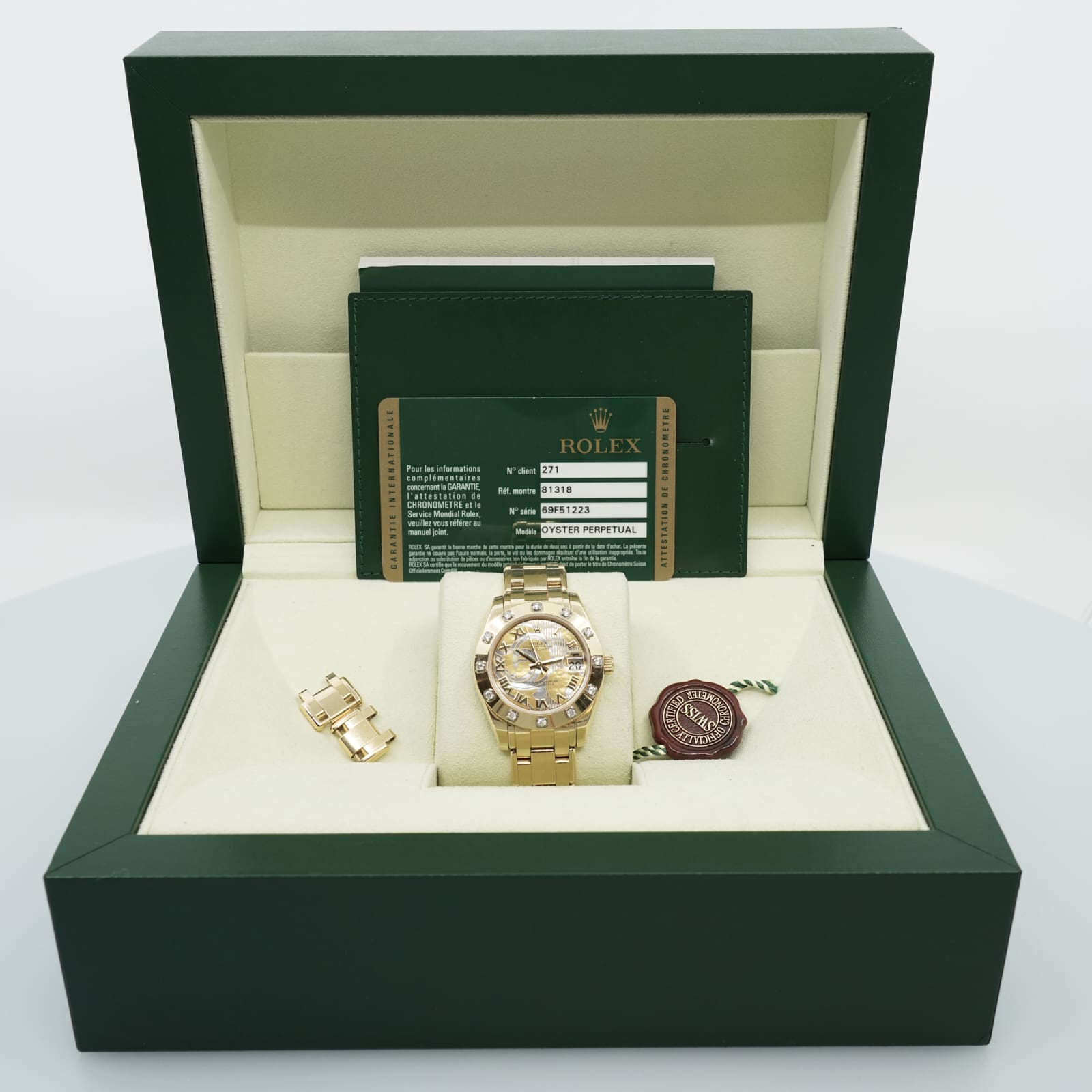 Rolex OP Datejust Pearlmaster 34mm 18K automatisk, MOP-urtavla, ref 81318 s/n 69F51223 cert -08 box - Bild 4