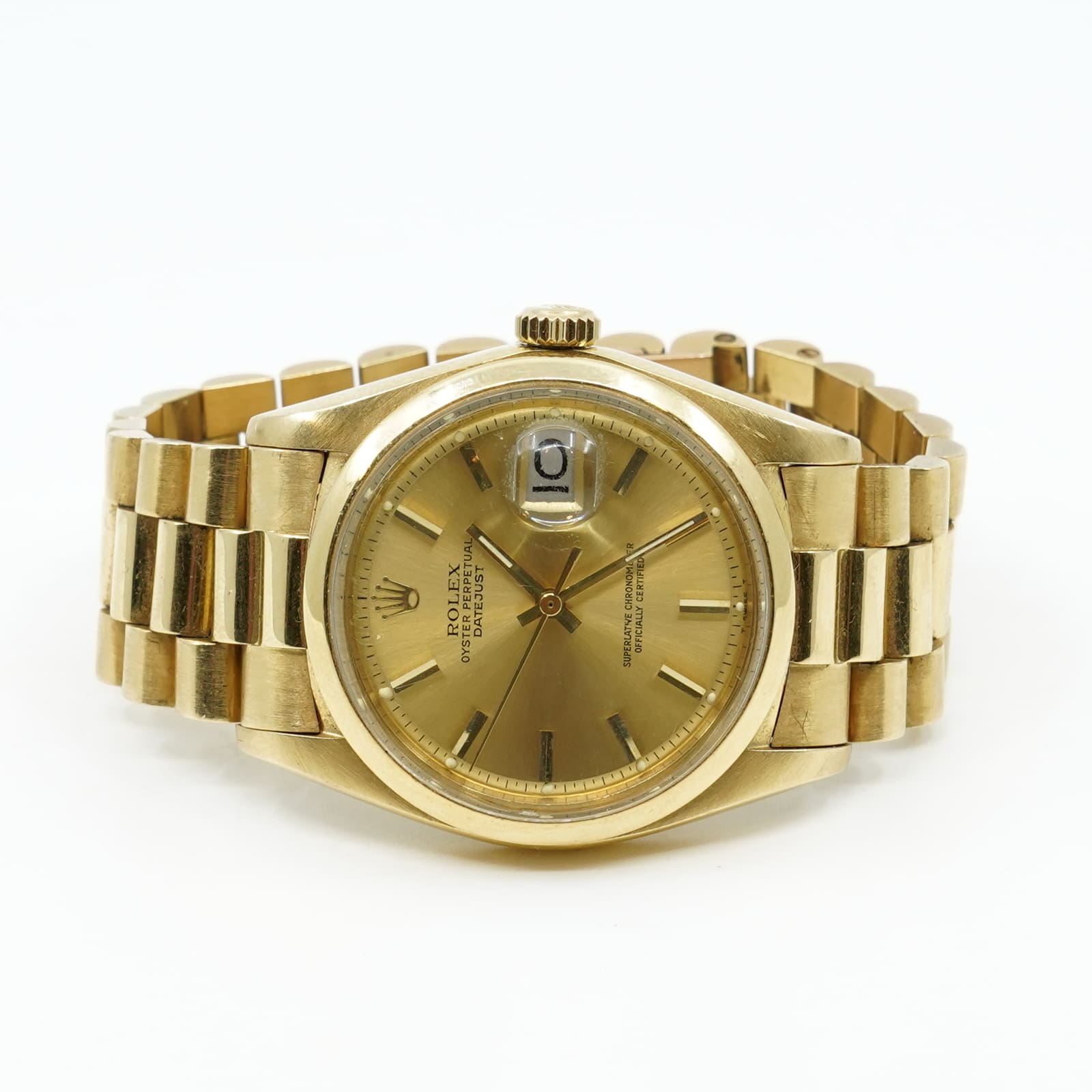 Armbandsur Rolex Datejust Oyster Perpetual helguld 18K Boett 36 mm automat år 1973