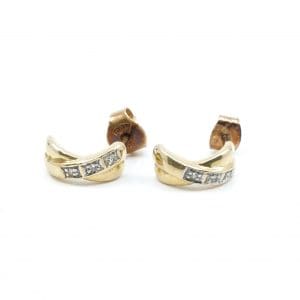 Örhängen tvåfärgat Guld 18K 1,4g Höjd 9mm Diameter 4mm med diamanter 6xca0,008ct