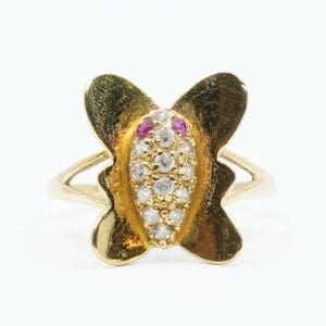 Ring Guld 21K 3,5g Ø19 med stenar, skev