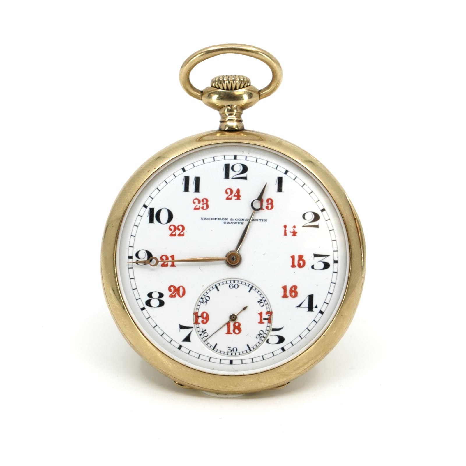 Fickur Vacheron & Constantin, Geneve, 48mm, 18K guld, 24 timmars-visning, graverad, med chatelaine