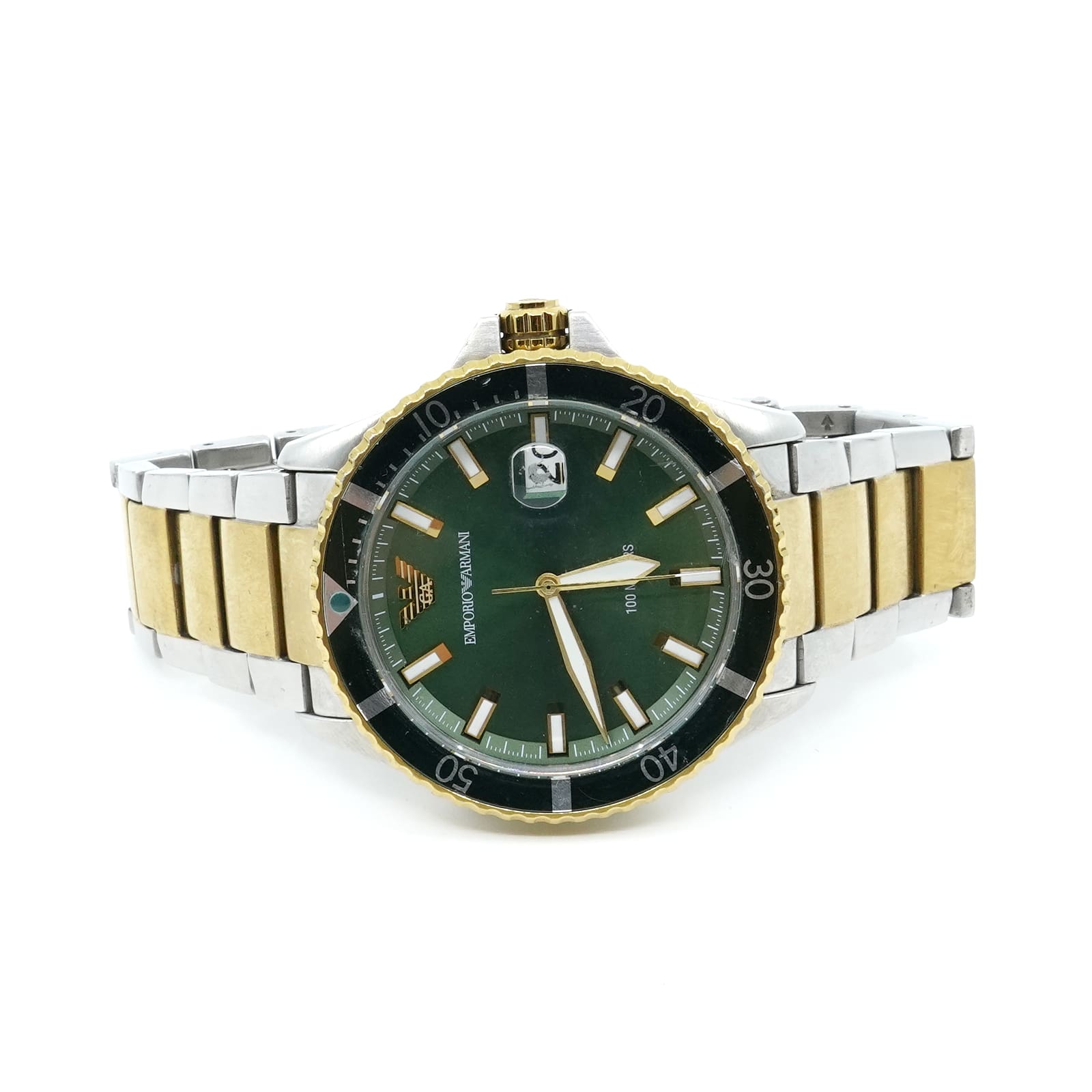 Armbandsur Emporio Armani Diver 100m Stål Ø42mm Quartz mineralglas datum stållänk Längd 19cm viklås