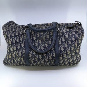Christian Dior Boston Bag Oblique Monogram & Marint Läder - Vintage ca 1970/80-tal