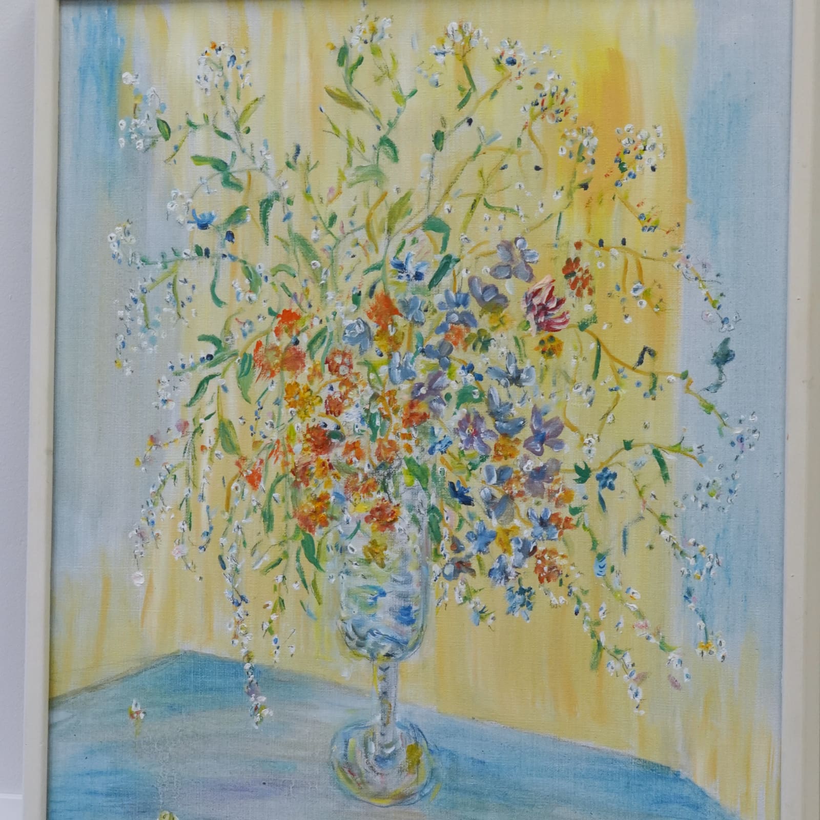 Aline Rolfstadius (1922-2016) Oljemåling på duk stillebenmotiv “Spröda blommor i spröd vas” - Bild 2
