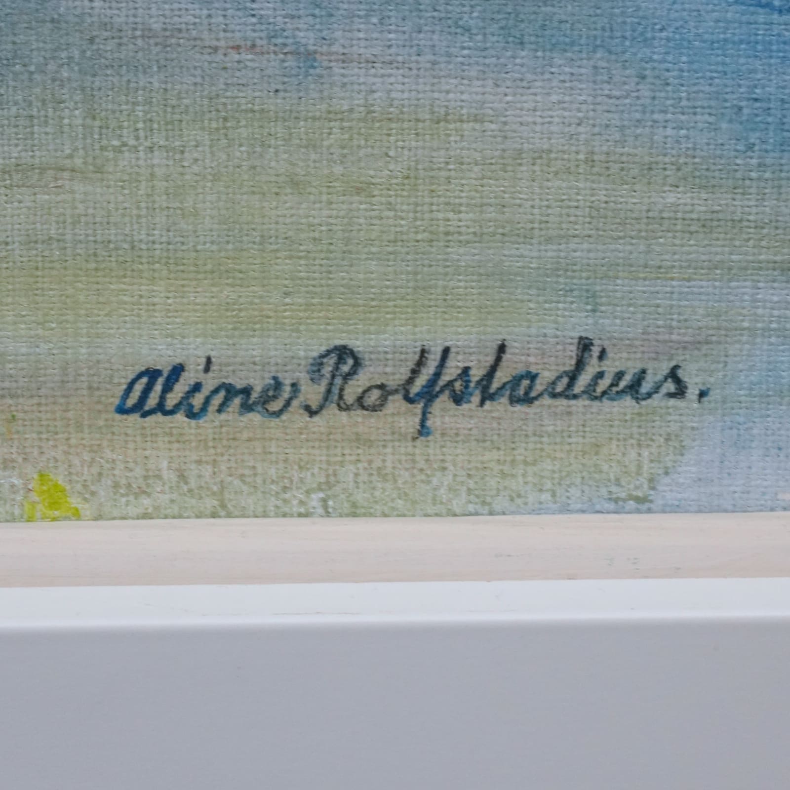 Aline Rolfstadius (1922-2016) Oljemåling på duk stillebenmotiv “Spröda blommor i spröd vas” - Bild 3