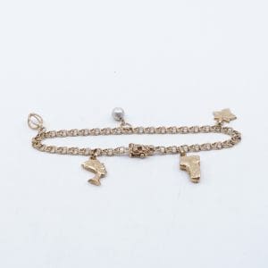 Armband Guld 18K 8,9g Längd 18,8cm Bredd 4mm, 5 berlocker