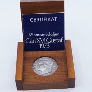 Mynt Carl XVI Gustaf 1973 Silver S999 48g, med träbox och certifikat