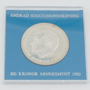 Minnesmynt Sverige 1980 Ändrad Successionsordning 200kr Silver S925 27g i kassett