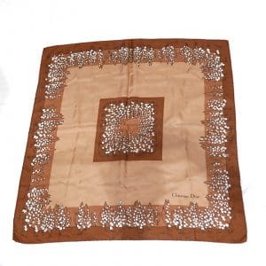 Scarf Christian Dior brun med liljekonvaljer 75x74cm