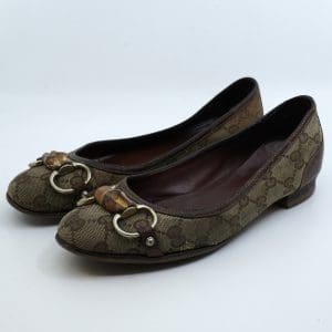 Ballerinaskor Gucci "Monogram brown canvas pumps", storlek 36, mycket brukslitage