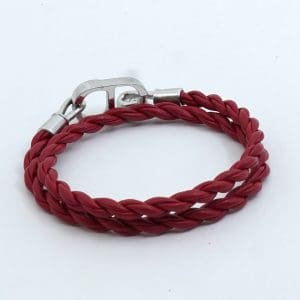 Armband Dior, "Icon Wowen Leather Double", rött läder, mässing med silverplättering