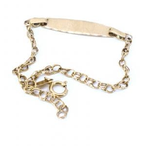 Armband Bismarck Guld 18K 1,3g Längd 13,5cm med gravyrplatta, skev och saknar låsögla