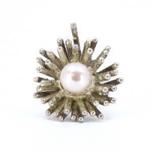Ring Silver S925 17g Ø16,50 Bredd 28mm Höjd 15mm med imitationspärla ca Ø9mm