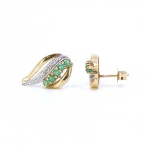 Örhängen Guld 18K 3g Höjd 17mm Diameter 10mm med diamanter 2x ca 0,0005ct & gröna stenar