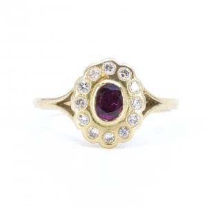 Carmoséring Guld 14K 3,4g Ø19 med diamanter 12x ca 0,03ct & röd sten