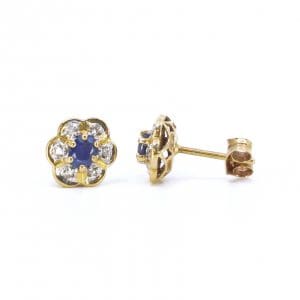 Örhängen Guld 18K 1,7g Höjd 9mm Diameter 7,5mm med diamanter 12x ca 0,001ct & troligtvis blå safirer