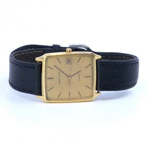 Armbandsur Certina Guld 18K Längd 24,5cm Boett 33x28mm, läderband med bruksslitage
