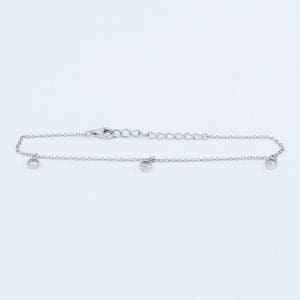 Armband ärtlänk Silver S925 1,5g Längd 16-19cm Bredd 1mm med tre berlocker med sten