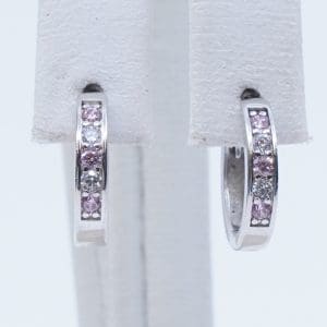 Örhängen creoler Silver S925 1,4g Diameter 13mm med rosa och vita stenar