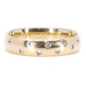 Ring Guld 18K 3,4g Ø16,25 med diamanter 7xca0,01ct, graverad
