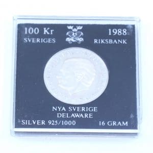 Mynt Silver Nya Sverige Delaware 1638-1988, S925 16g i etui