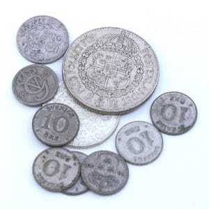 Investeringssilver S830 34,9g diverse mynt i olika valörer