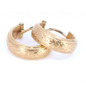 Örhängen creoler Guld 18K 2,2g Höjd 16mm Diameter 14mm mönstrade