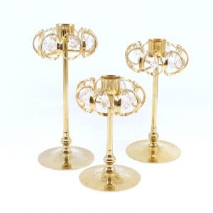 Ljuslyktor 3st Lycenta Höjd 13, 16 samt 18cm 24K guldpläterade med prismor