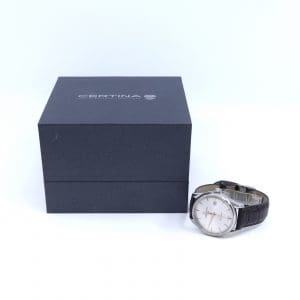 Armbandsur Certina DS-1 Powermatic automat datum stål läderarmband med viklås glasbaksida snr