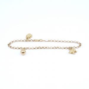 Armband Ärtlänk Guld 18K 2,7g Längd 17,5cm Bredd 2,7mm med 3st berlocker