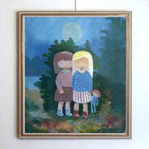 Ruben Johansson, Oljemålning på duk, "Sommarkväll vid Lagan" signerad och daterad 77, mått 62x54cm