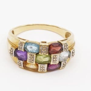 Ring Guld 18K Brv 6,1g Ø20 med olikfärgade stenar och diamanter 20xca0,005ct