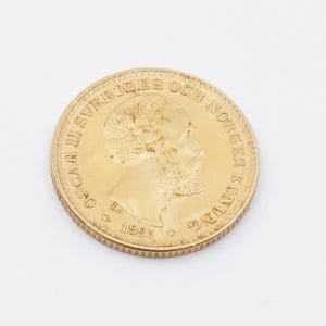 Mynt Guld 21K 4,5g Sverige Oscar II Brödrafolkens väl, 10 kr, 1883