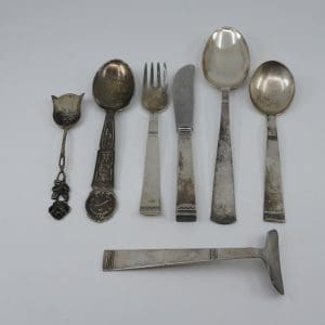Matsilver Bestick 7st S800 188,8g Längd 113-182mm missfärgat/graverat samt knivblad i stål