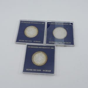 Silvermynt 3st "Stockholmskonferensen 1984" S925 47,7g missfärgade med skadade etuier