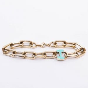 Armband Ankarlänk Guld 14K 11,2g Längd 20,5cm Bredd 10mm med turkos emalj