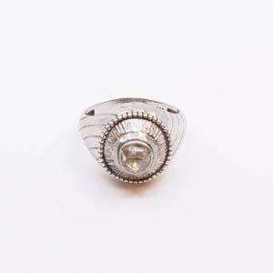 Ring Vitguld 14K med övre del i silver S925 8,7g Ø21,75 med gammalslipad diamant 1xca0,60ct