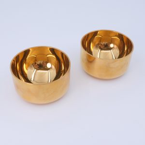 Supkoppar 2st förgylld Mässing Skultuna, modell 1607, Höjd 3cm, Pierre Forsell, i etui
