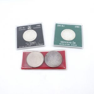 Minnesmynt 4st S900/S925 84,1g (varav 25g S900 5KR) etuier