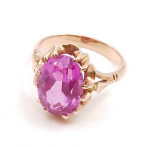 Ring Guld 14K 6,28g Ø17,75 med rosa sten