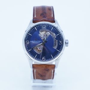 Armbandsur Hamilton Jazzmaster Open Heart, Stål, Längd 25cm, 42mm, brunt läderband, Ref.nr: H327050