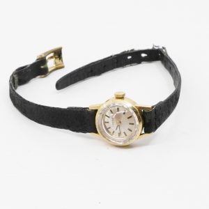 Armbandsur Tidéna 18K, manuell, Ø15mm, med slitet, trasigt läderband Bruttovikt 11,0g