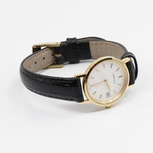 Armbandsur Certina 18K, quartz, går ej, Ø23mm, graverad  med läderband Bruttovikt 18,5g