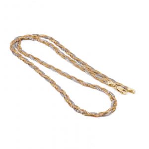 Collier trefärgad fläta, Guld 18K 6,3g Längd 43cm Bredd 4mm