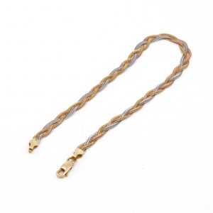 Armband Trefärgad fläta Guld 18K 3g Längd 19cm Bredd 4mm, något skeva länkar,