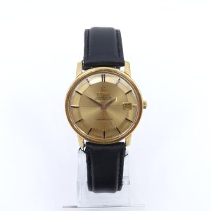 Armbandsur Omega Constellation Pie Pan Ø34mm 18K Automat Datum Plexiglas Läderarmband